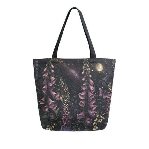 FORMRS Womens Canvas Tote Bag with Zipper Inner Pocket Shoulder Handbag, Dark Gothic Floral