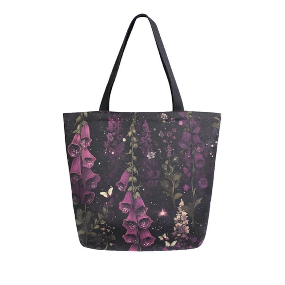 FORMRS Womens Canvas Tote Bag with Zipper Inner Pocket Shoulder Handbag, Dark Purple Floral Pattern