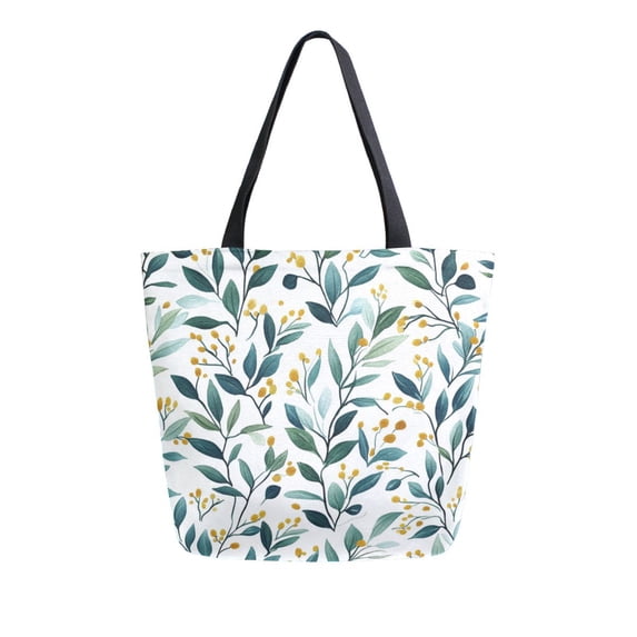 FORMRS Womens Canvas Tote Bag with Zipper Inner Pocket Shoulder Handbag, Darker Leafy Pattern