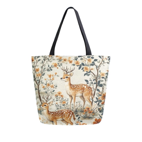 FORMRS Womens Canvas Tote Bag with Zipper Inner Pocket Shoulder Handbag, Deer Pattern