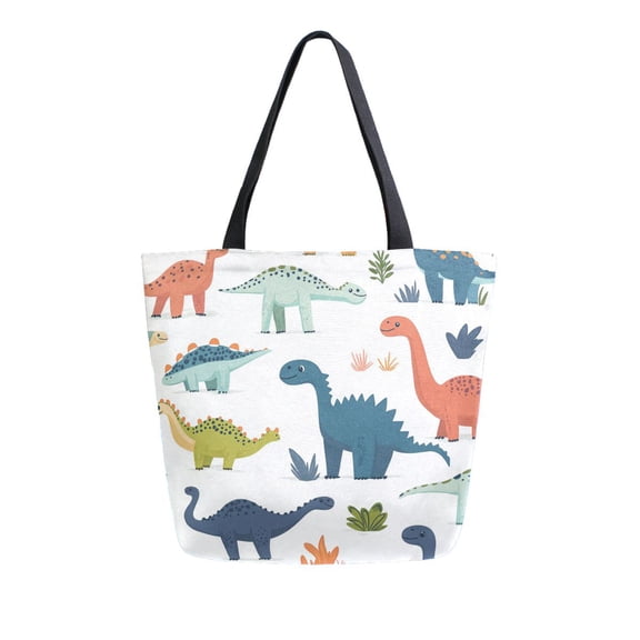 FORMRS Womens Canvas Tote Bag with Zipper Inner Pocket Shoulder Handbag, Dinosaur Pattern