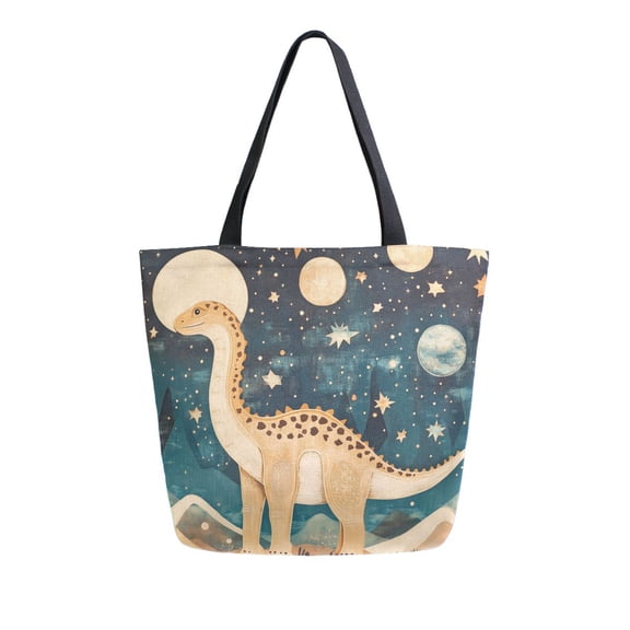 FORMRS Womens Canvas Tote Bag with Zipper Inner Pocket Shoulder Handbag, Dinosaur at Night