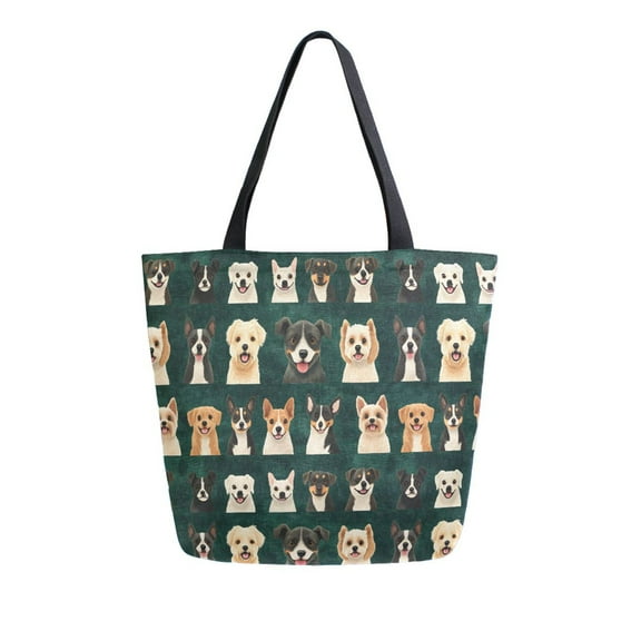 FORMRS Womens Canvas Tote Bag with Zipper Inner Pocket Shoulder Handbag, Dogs Head Pattern