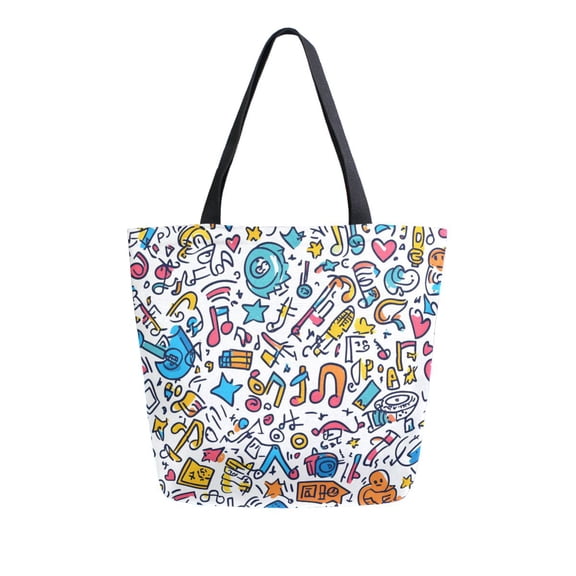 FORMRS Womens Canvas Tote Bag with Zipper Inner Pocket Shoulder Handbag, Doodle Pattern
