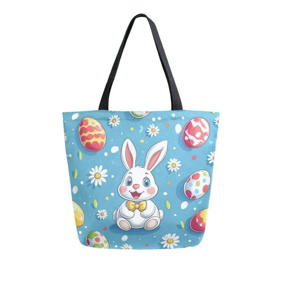 FORMRS Womens Canvas Tote Bag with Zipper Inner Pocket Shoulder Handbag, Easter Bunny Pattern