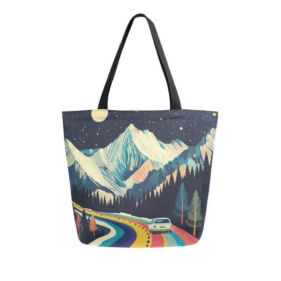FORMRS Womens Canvas Tote Bag with Zipper Inner Pocket Shoulder Handbag, Evening Mountain Road