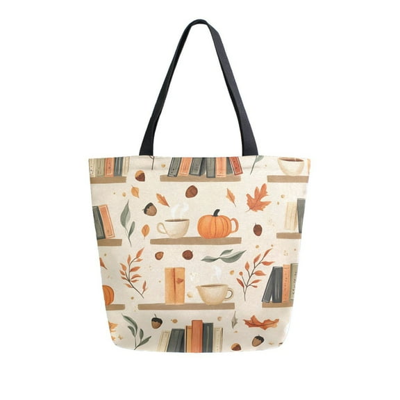 FORMRS Womens Canvas Tote Bag with Zipper Inner Pocket Shoulder Handbag, Fall Book Shelf