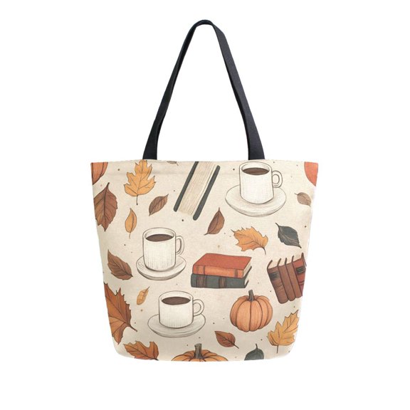 FORMRS Womens Canvas Tote Bag with Zipper Inner Pocket Shoulder Handbag, Fall Book