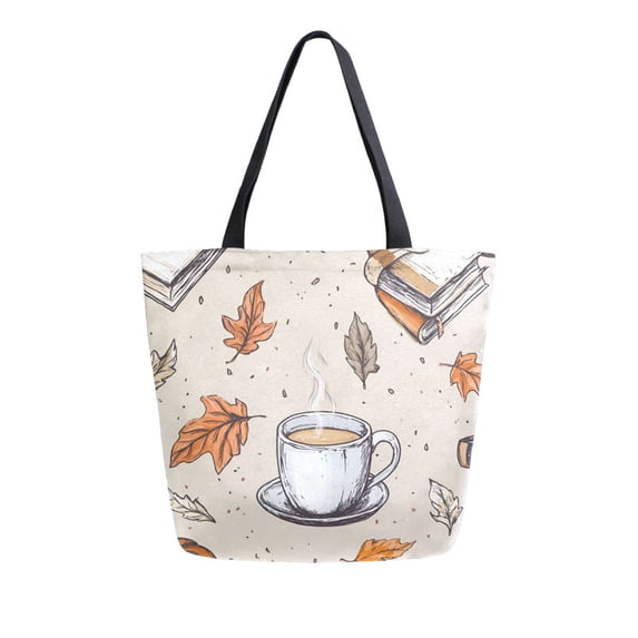FORMRS Womens Canvas Tote Bag with Zipper Inner Pocket Shoulder Handbag, Fall Coffee