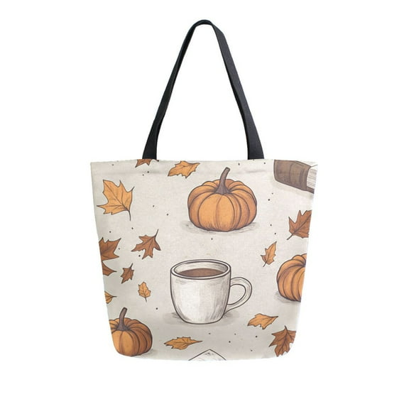 FORMRS Womens Canvas Tote Bag with Zipper Inner Pocket Shoulder Handbag, Fall Pumpkin Pattern