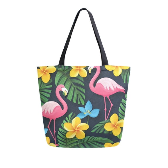 FORMRS Womens Canvas Tote Bag with Zipper Inner Pocket Shoulder Handbag, Flamingo Floral Pattern
