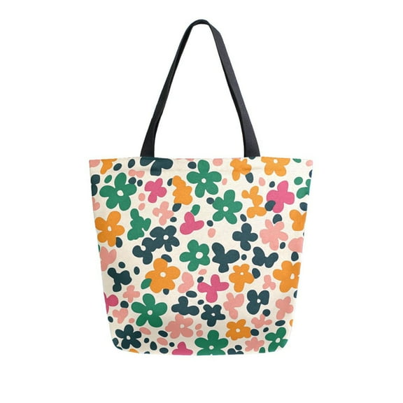 FORMRS Womens Canvas Tote Bag with Zipper Inner Pocket Shoulder Handbag, Floral Blooms