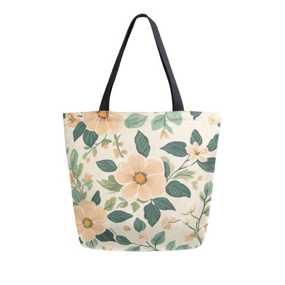 FORMRS Womens Canvas Tote Bag with Zipper Inner Pocket Shoulder Handbag, Floral Design
