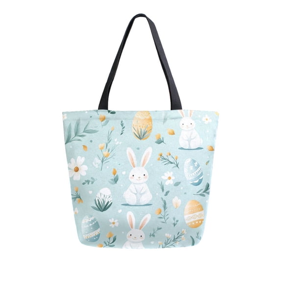 FORMRS Womens Canvas Tote Bag with Zipper Inner Pocket Shoulder Handbag, Floral Easter