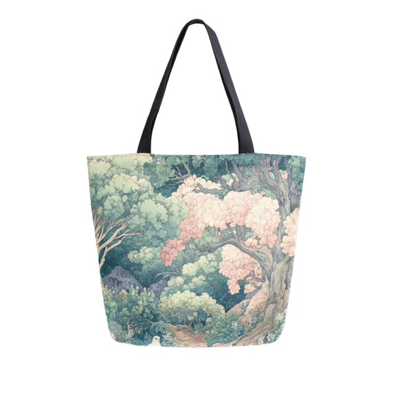 FORMRS Womens Canvas Tote Bag with Zipper Inner Pocket Shoulder Handbag, Floral Forest Pattern