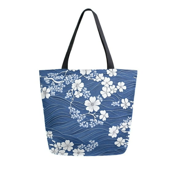 FORMRS Womens Canvas Tote Bag with Zipper Inner Pocket Shoulder Handbag, Floral Ocean Waves