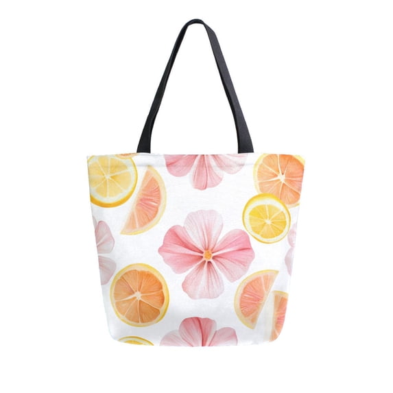 FORMRS Womens Canvas Tote Bag with Zipper Inner Pocket Shoulder Handbag, Floral Orange