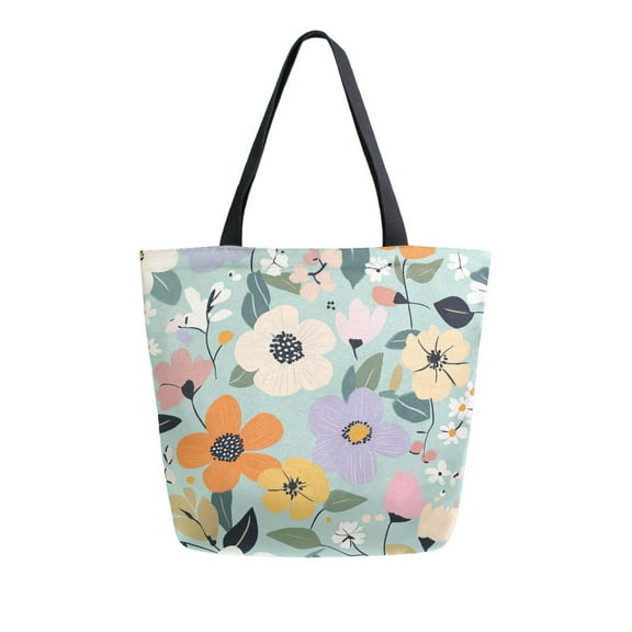 FORMRS Womens Canvas Tote Bag with Zipper Inner Pocket Shoulder Handbag, Floral Pattern