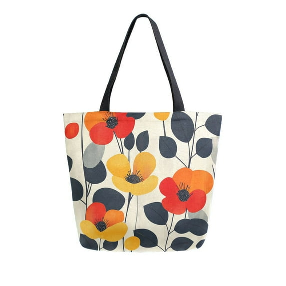 FORMRS Womens Canvas Tote Bag with Zipper Inner Pocket Shoulder Handbag, Floral Pattern