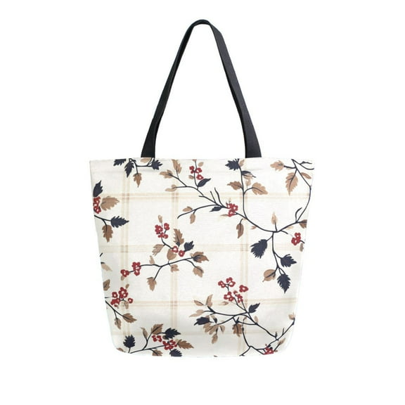 FORMRS Womens Canvas Tote Bag with Zipper Inner Pocket Shoulder Handbag, Floral Plaid