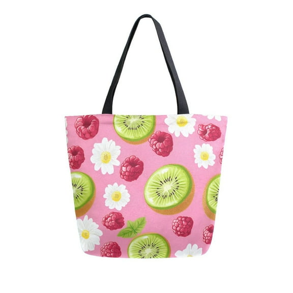 FORMRS Womens Canvas Tote Bag with Zipper Inner Pocket Shoulder Handbag, Floral Raspberries