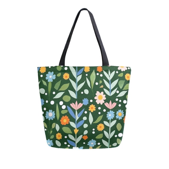 FORMRS Womens Canvas Tote Bag with Zipper Inner Pocket Shoulder Handbag, Flourish Flowers Pattern