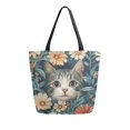 thumbnail image 1 of FORMRS Womens Canvas Tote Bag with Zipper Inner Pocket Shoulder Handbag, Flowers Cat, 1 of 7