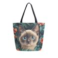 thumbnail image 1 of FORMRS Womens Canvas Tote Bag with Zipper Inner Pocket Shoulder Handbag, Flowers and Cat, 1 of 7