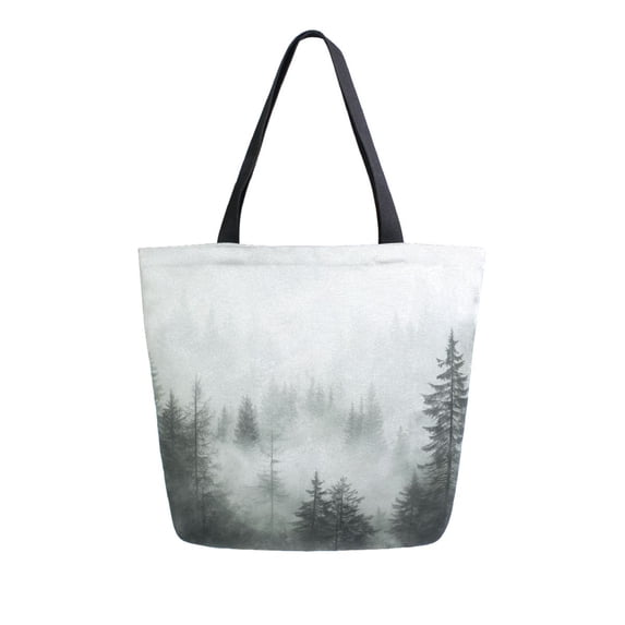 FORMRS Womens Canvas Tote Bag with Zipper Inner Pocket Shoulder Handbag, Foggy Forest