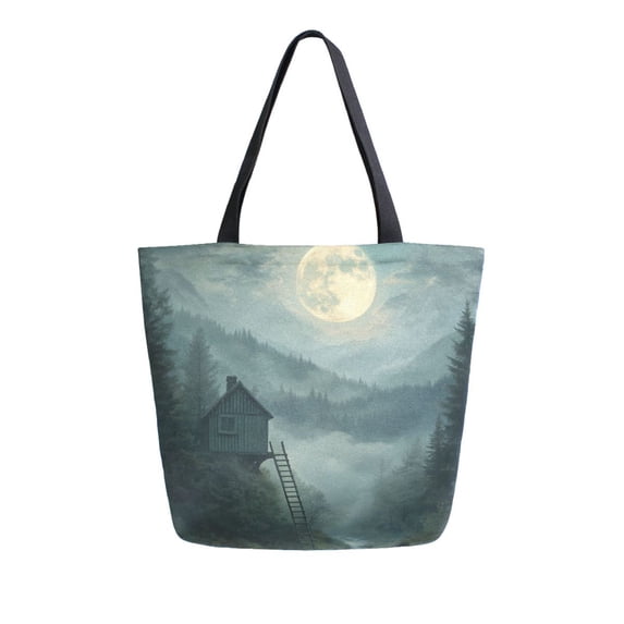 FORMRS Womens Canvas Tote Bag with Zipper Inner Pocket Shoulder Handbag, Forest House
