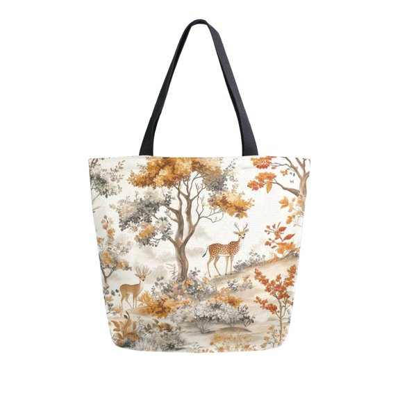 FORMRS Womens Canvas Tote Bag with Zipper Inner Pocket Shoulder Handbag, Forest Pattern