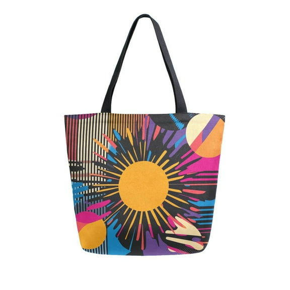 FORMRS Womens Canvas Tote Bag with Zipper Inner Pocket Shoulder Handbag, Futuristic Circles