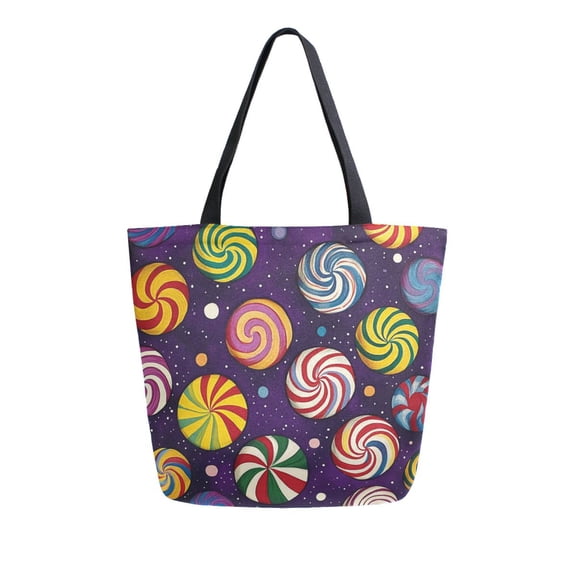 FORMRS Womens Canvas Tote Bag with Zipper Inner Pocket Shoulder Handbag, Galactic Candy