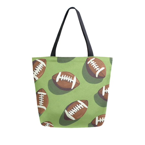 FORMRS Womens Canvas Tote Bag with Zipper Inner Pocket Shoulder Handbag, Game Day Footballs
