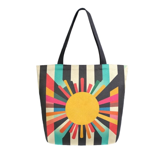 FORMRS Womens Canvas Tote Bag with Zipper Inner Pocket Shoulder Handbag, Geometric Sun