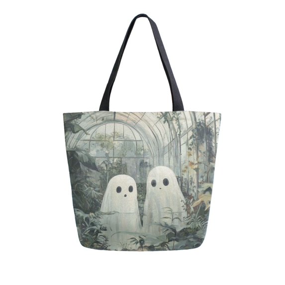 FORMRS Womens Canvas Tote Bag with Zipper Inner Pocket Shoulder Handbag, Ghosts Playing in A Garden