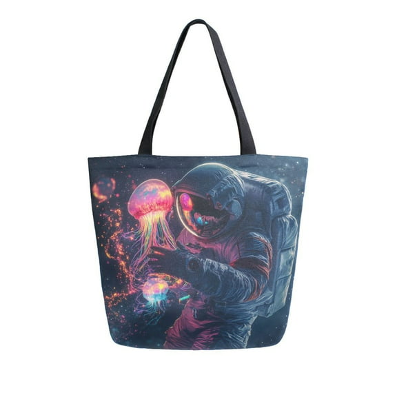 FORMRS Womens Canvas Tote Bag with Zipper Inner Pocket Shoulder Handbag, Glowing Jellyfish