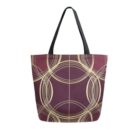 FORMRS Womens Canvas Tote Bag with Zipper Inner Pocket Shoulder Handbag, Gold Abstract Pattern