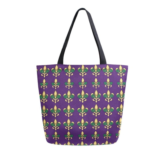 FORMRS Womens Canvas Tote Bag with Zipper Inner Pocket Shoulder Handbag, Gold and Green Floral Pattern