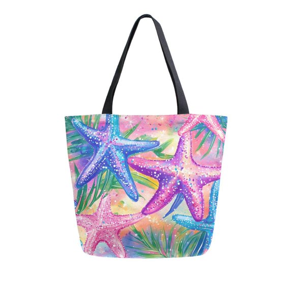 FORMRS Womens Canvas Tote Bag with Zipper Inner Pocket Shoulder Handbag, Gradient Starfish Pattern