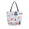thumbnail image 1 of FORMRS Womens Canvas Tote Bag with Zipper Inner Pocket Shoulder Handbag, Gray Cartoon Houses, 1 of 7