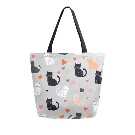 FORMRS Womens Canvas Tote Bag with Zipper Inner Pocket Shoulder Handbag, Gray Cartoon Pattern