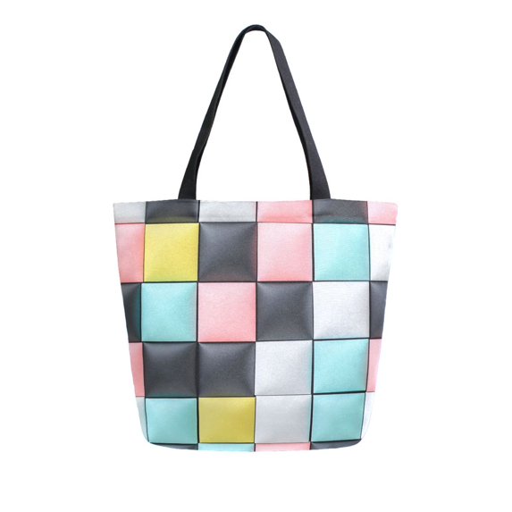 FORMRS Womens Canvas Tote Bag with Zipper Inner Pocket Shoulder Handbag, Gray Checkered Pattern