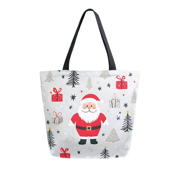FORMRS Womens Canvas Tote Bag with Zipper Inner Pocket Shoulder Handbag, Gray Christmas Santa