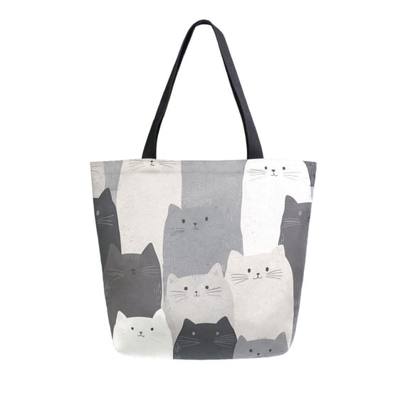 FORMRS Womens Canvas Tote Bag with Zipper Inner Pocket Shoulder Handbag, Gray Cute Cats