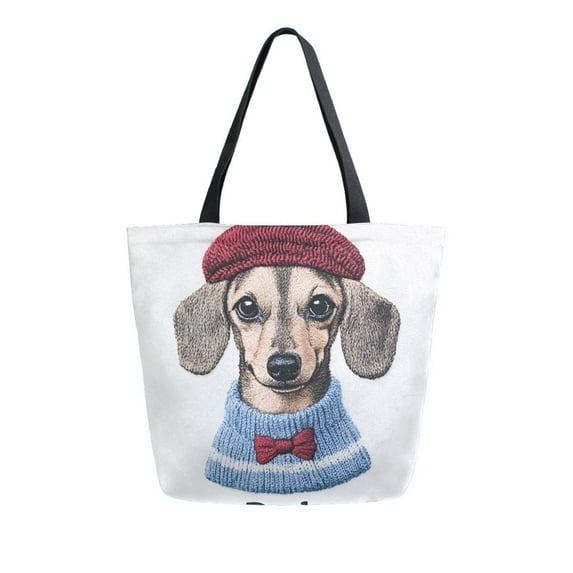 FORMRS Womens Canvas Tote Bag with Zipper Inner Pocket Shoulder Handbag, Gray Cute Dog Artist