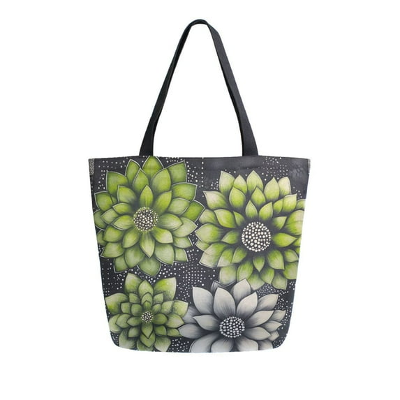 FORMRS Womens Canvas Tote Bag with Zipper Inner Pocket Shoulder Handbag, Gray Floral