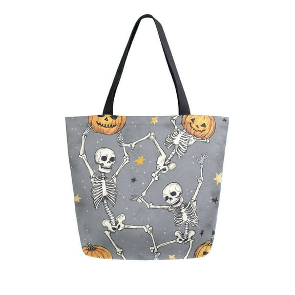 FORMRS Womens Canvas Tote Bag with Zipper Inner Pocket Shoulder Handbag, Gray Halloween Dancing