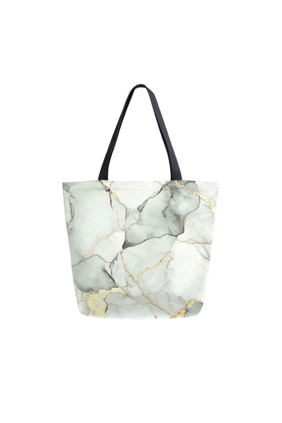 Womens Canvas Tote Bag with Zipper Inner Pocket Shoulder Handbag, Gray Marble Pattern