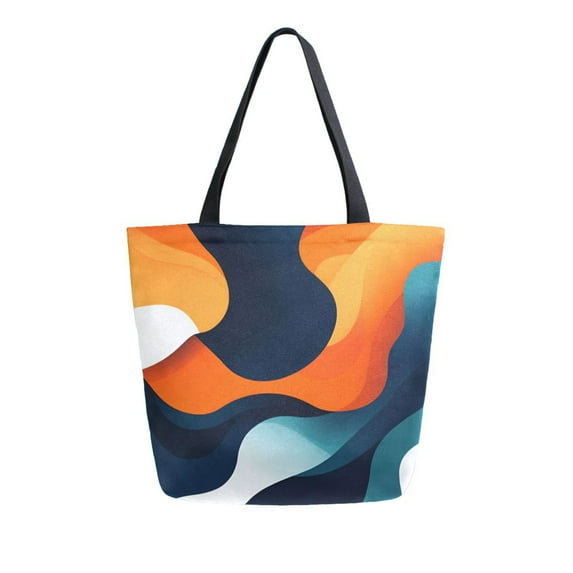FORMRS Womens Canvas Tote Bag with Zipper Inner Pocket Shoulder Handbag, Green Abstract Wavy